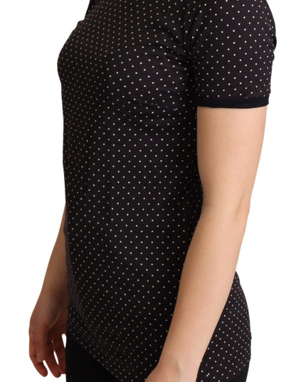 Dolce & Gabbana Black Dotted Crewneck  Cotton T-shirt