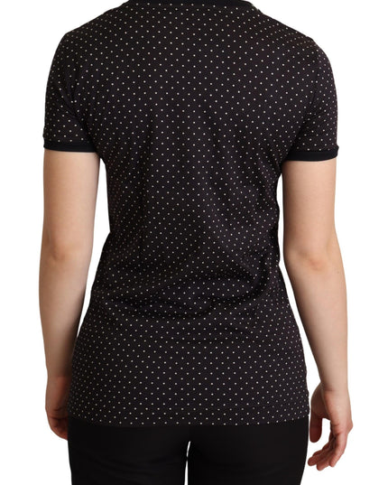 Dolce & Gabbana Black Dotted Crewneck  Cotton T-shirt