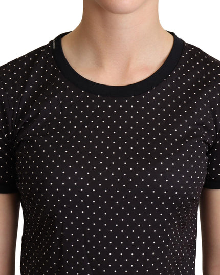 Dolce & Gabbana Black Dotted Crewneck  Cotton T-shirt