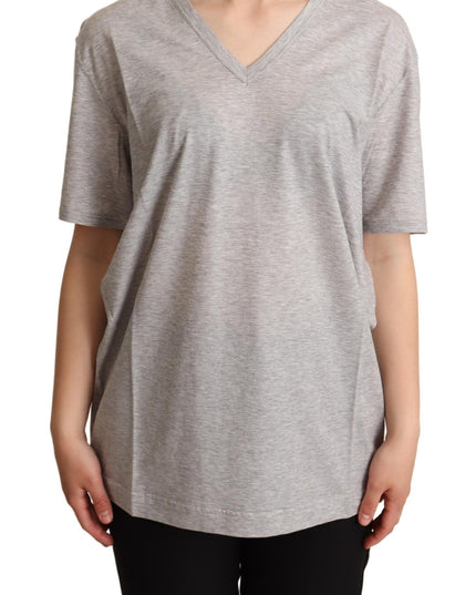 Dolce & Gabbana Gray Solid 100% Cotton V-neck Top T-shirt