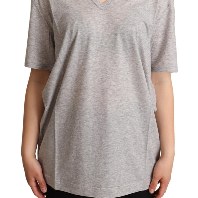 Dolce & Gabbana Gray Solid 100% Cotton V-neck Top T-shirt