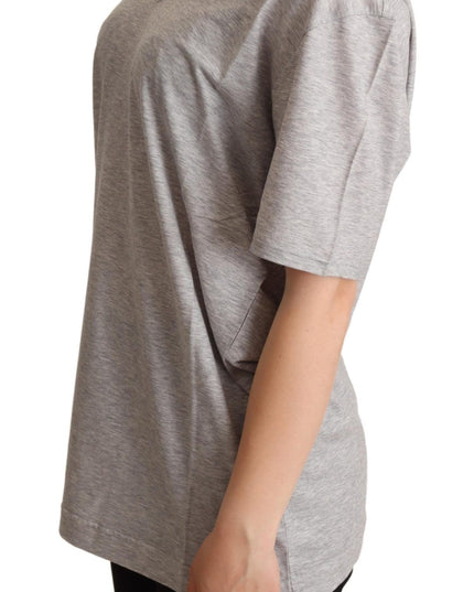 Dolce & Gabbana Gray Solid 100% Cotton V-neck Top T-shirt