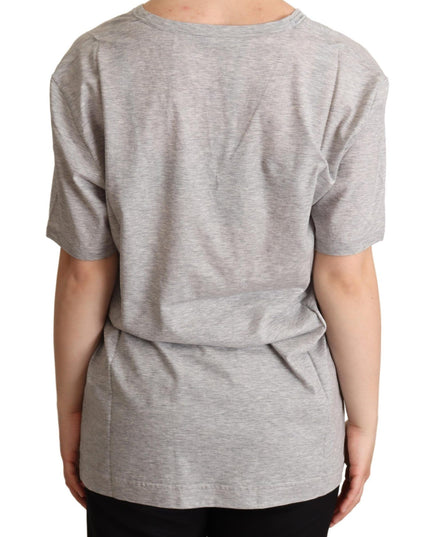 Dolce & Gabbana Gray Solid 100% Cotton V-neck Top T-shirt