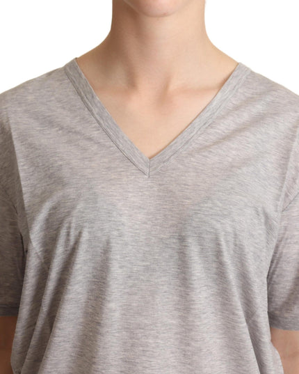Dolce & Gabbana Gray Solid 100% Cotton V-neck Top T-shirt