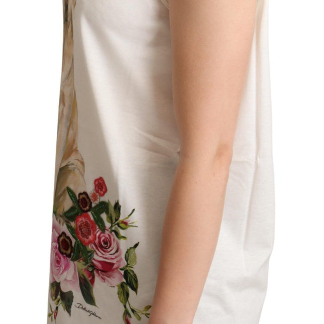 Dolce & Gabbana White Dog Floral Print Embellished  T-shirt