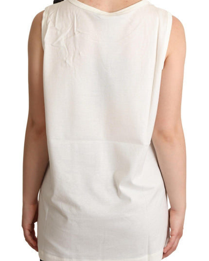 Dolce & Gabbana White Dog Floral Print Embellished  T-shirt