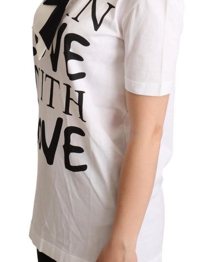 Dolce & Gabbana White Cotton Silk Blend Ascot Collar T-shirt