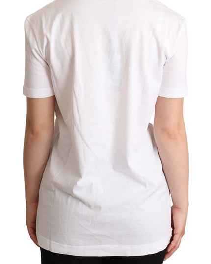 Dolce & Gabbana White Cotton Silk Blend Ascot Collar T-shirt