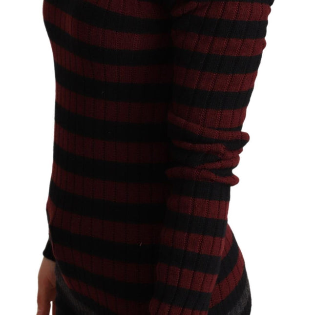 Dolce & Gabbana Black Red Striped Wool Pullover Sweater