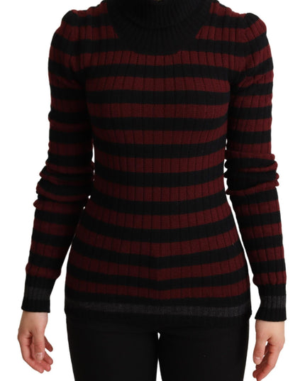 Dolce & Gabbana Black Red Striped Wool Pullover Sweater