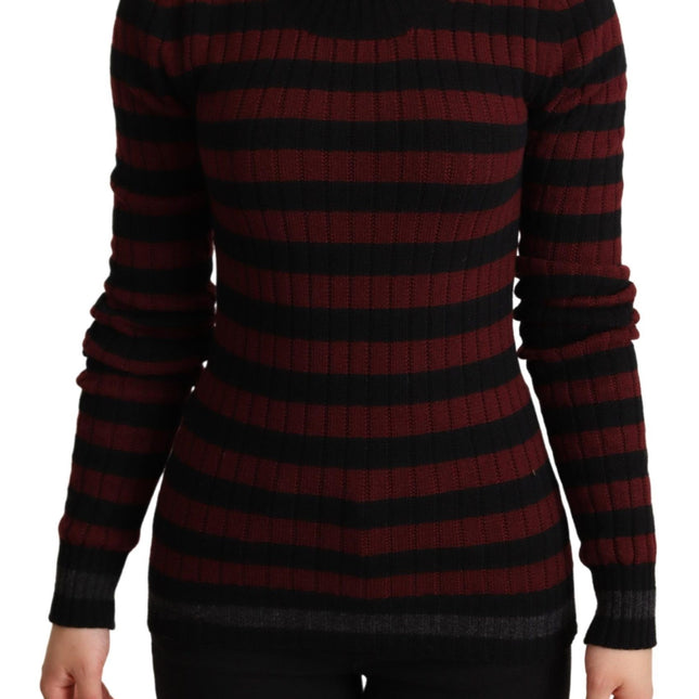 Dolce & Gabbana Black Red Striped Wool Pullover Sweater