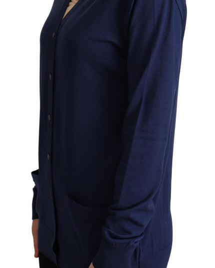 Dolce & Gabbana Blue Virgin Wool Button Down Cardigan Sweater