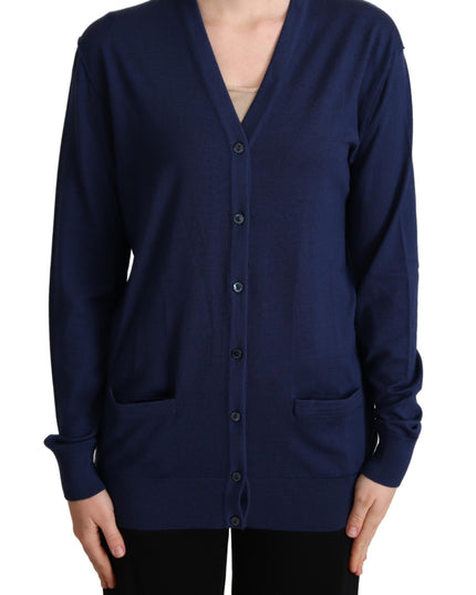 Dolce & Gabbana Blue Virgin Wool Button Down Cardigan Sweater