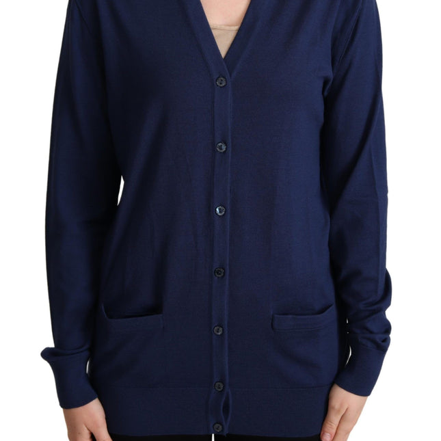 Dolce & Gabbana Blue Virgin Wool Button Down Cardigan Sweater