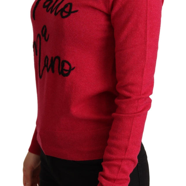 Dolce & Gabbana Pink Embroidered Cashmere Wool Pullover Sweater