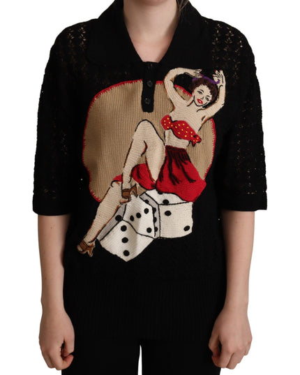 Dolce & Gabbana Black Embroidered Knitted Cotton Sweater
