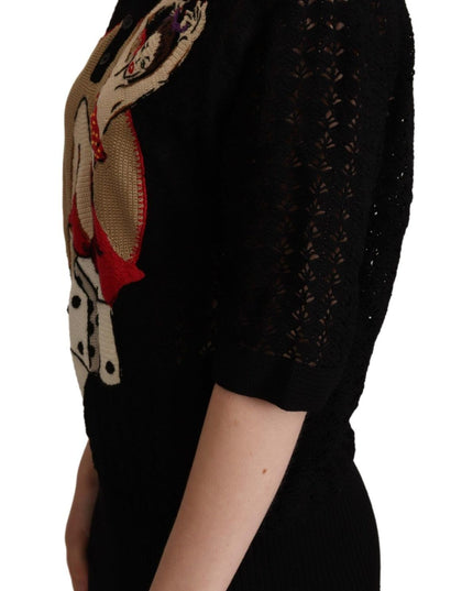Dolce & Gabbana Black Embroidered Knitted Cotton Sweater