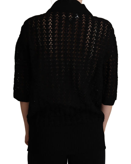 Dolce & Gabbana Black Embroidered Knitted Cotton Sweater