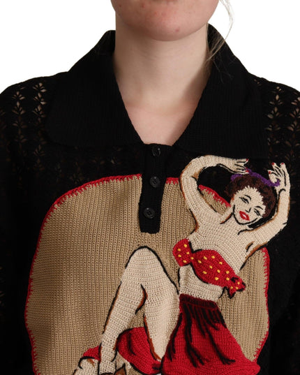 Dolce & Gabbana Black Embroidered Knitted Cotton Sweater