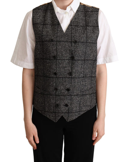 Dolce & Gabbana Gray Wool Leopard Print Waistcoat Vest