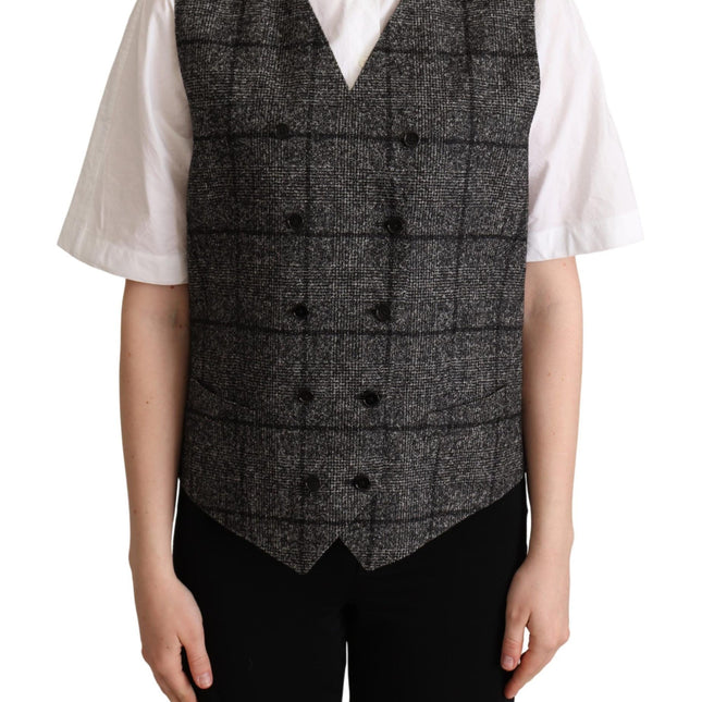 Dolce & Gabbana Gray Wool Leopard Print Waistcoat Vest