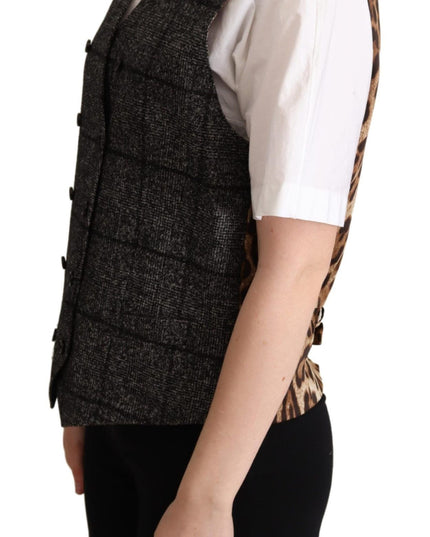 Dolce & Gabbana Gray Wool Leopard Print Waistcoat Vest