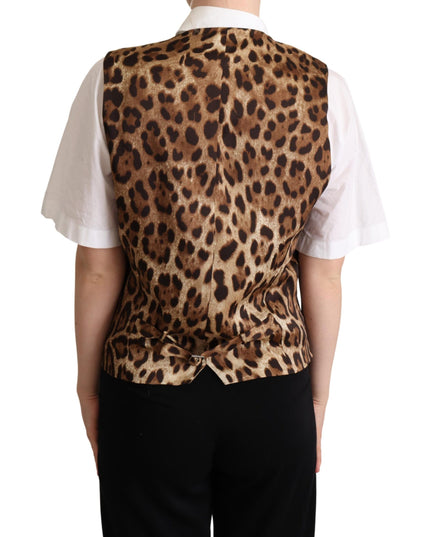 Dolce & Gabbana Gray Wool Leopard Print Waistcoat Vest
