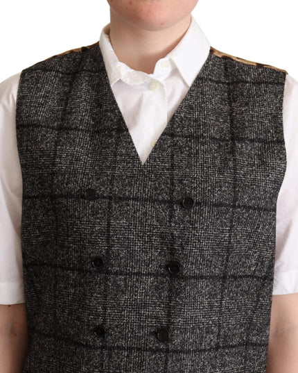 Dolce & Gabbana Gray Wool Leopard Print Waistcoat Vest