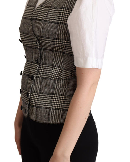 Dolce & Gabbana Gray Checkered Sleeveless Waistcoat Vest