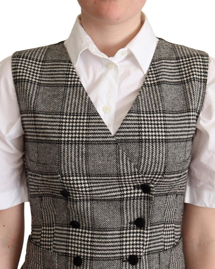 Dolce & Gabbana Gray Checkered Sleeveless Waistcoat Vest