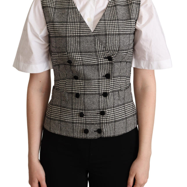 Dolce & Gabbana Gray Checkered Sleeveless Waistcoat Vest
