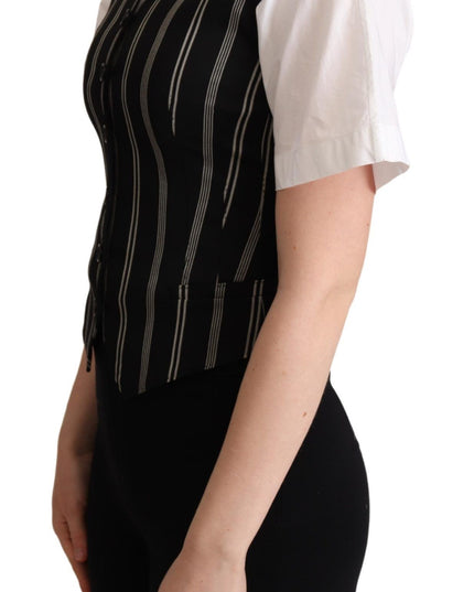 Dolce & Gabbana Black Striped Leopard Print Waistcoat Vest