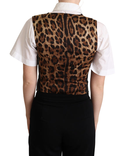 Dolce & Gabbana Black Striped Leopard Print Waistcoat Vest