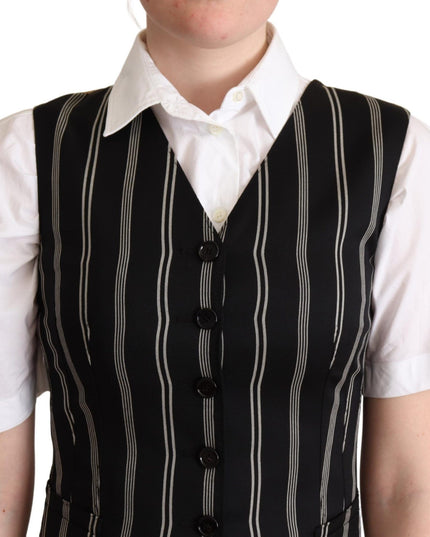 Dolce & Gabbana Black Striped Leopard Print Waistcoat Vest