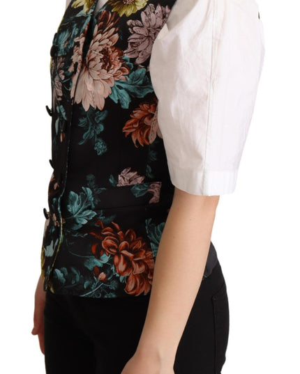 Dolce & Gabbana Black Jacquard Floral Waistcoat Vest