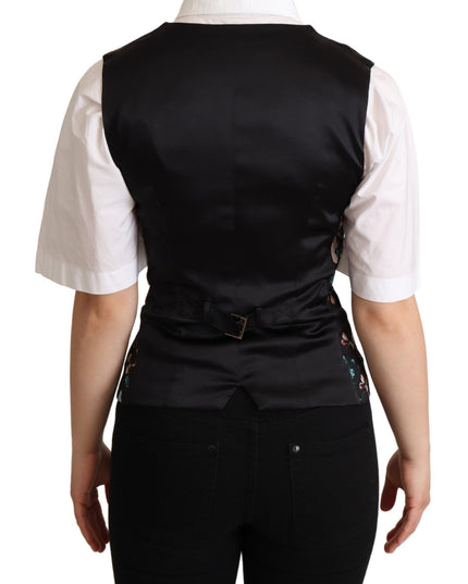 Dolce & Gabbana Black Jacquard Floral Waistcoat Vest