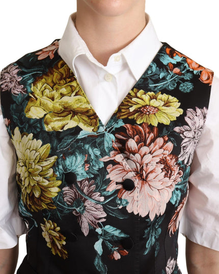 Dolce & Gabbana Black Jacquard Floral Waistcoat Vest