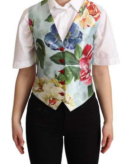 Dolce & Gabbana Mint Green Floral Silk Waistcoat Vest