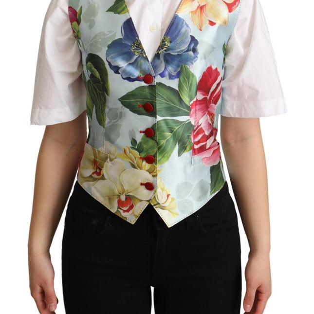 Dolce & Gabbana Mint Green Floral Silk Waistcoat Vest