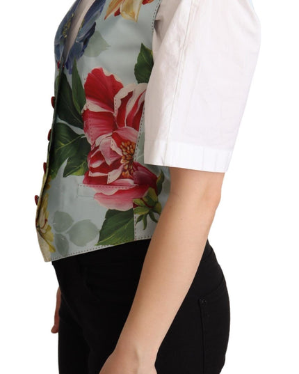 Dolce & Gabbana Mint Green Floral Silk Waistcoat Vest