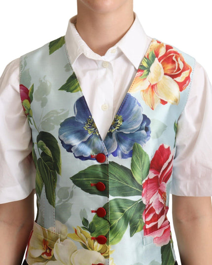Dolce & Gabbana Mint Green Floral Silk Waistcoat Vest