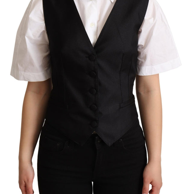 Dolce & Gabbana Black Silk Sleeveless Waistcoat Vest