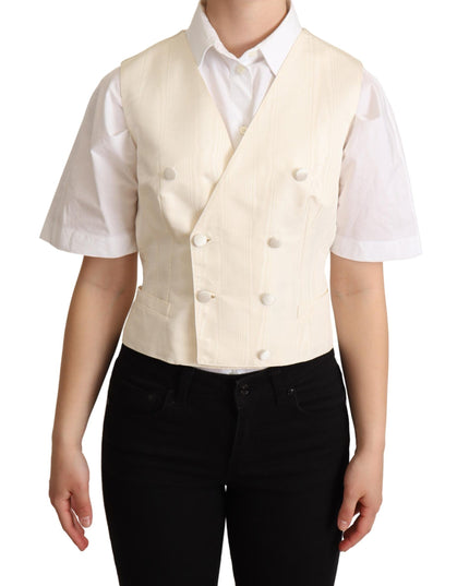 Dolce & Gabbana Beige Silk Sleeveless Waistcoat Vest