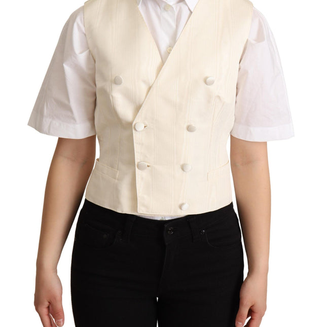 Dolce & Gabbana Beige Silk Sleeveless Waistcoat Vest