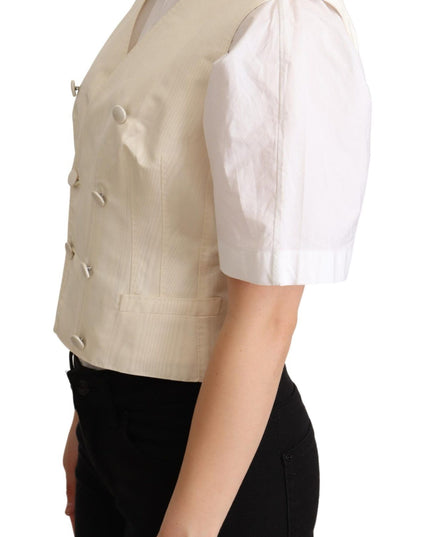 Dolce & Gabbana Beige Silk Sleeveless Waistcoat Vest