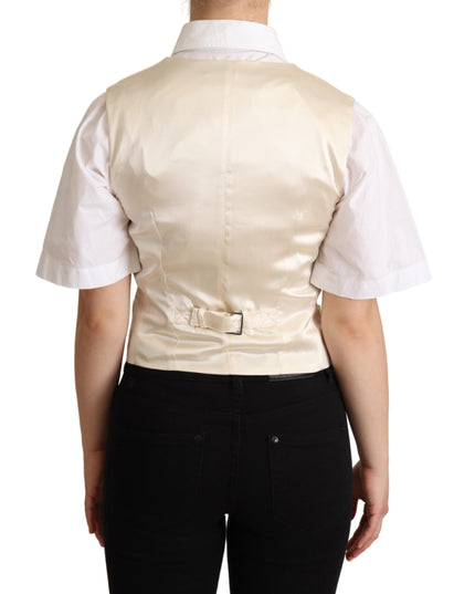 Dolce & Gabbana Beige Silk Sleeveless Waistcoat Vest