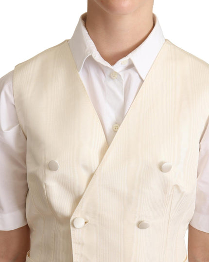 Dolce & Gabbana Beige Silk Sleeveless Waistcoat Vest