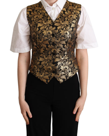 Dolce & Gabbana Black Gold Jacquard Silk Waistcoat Vest