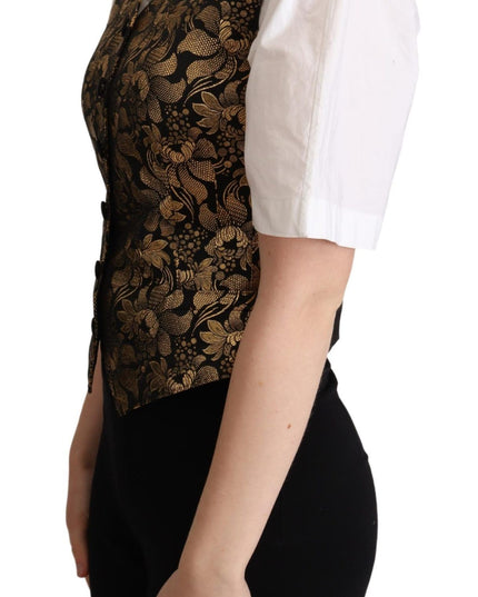 Dolce & Gabbana Black Gold Jacquard Silk Waistcoat Vest