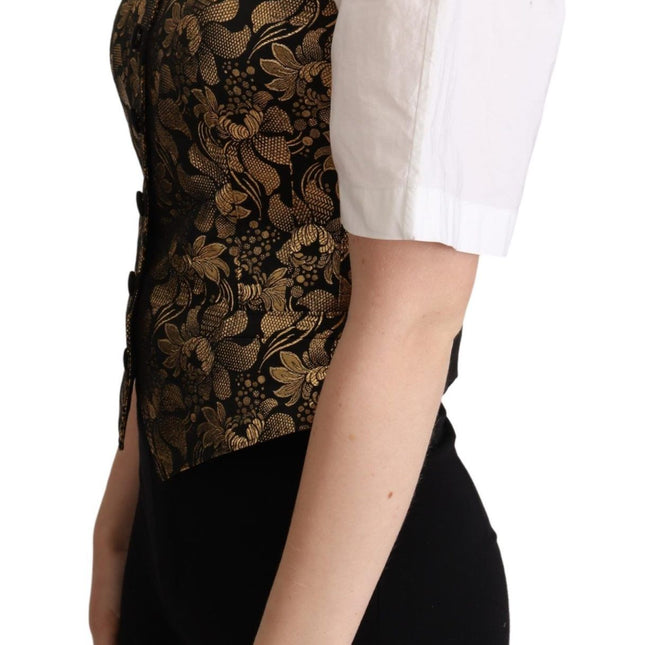 Dolce & Gabbana Black Gold Jacquard Silk Waistcoat Vest